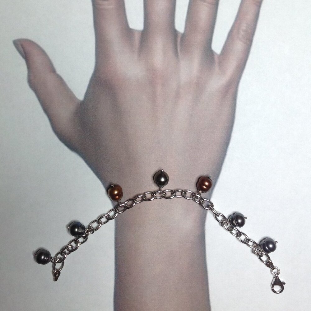 Silver Cable Links Multi Color Tahitian Circled Pearl Bracelet